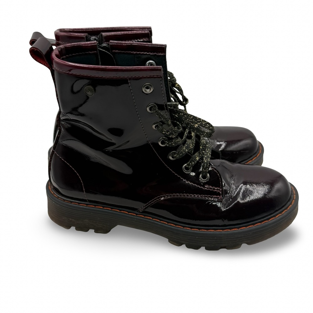 BOSI AUWI-N EU 34 Burgundy Patent Leather Combat Boots Glitter Lace Side Zip
